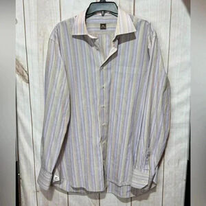 Peter‎ Millar Purple Gold Striped Button Down Dress Shirt Men’s XL